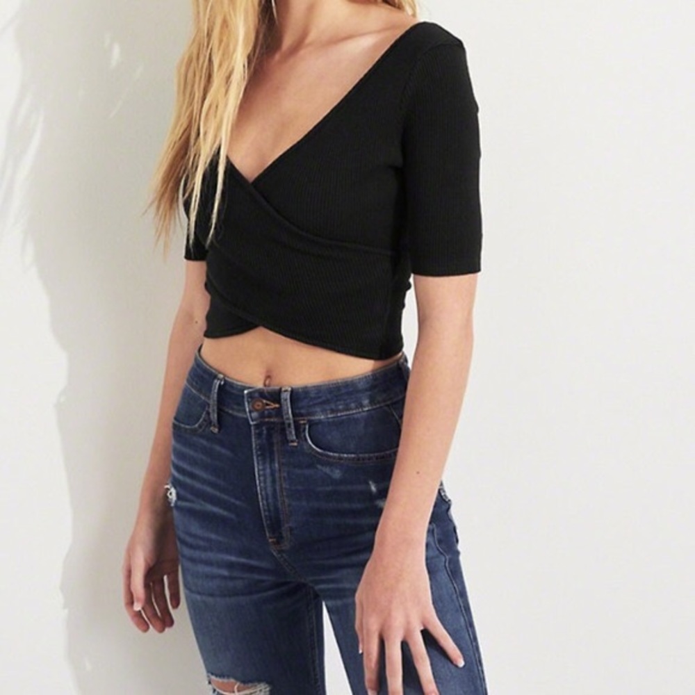 Hollister Black Ribbed Wrap Top